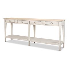 4 Drawer Antiqued White Farmhouse Console