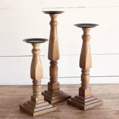 Tall Set of 3 Wooden Candle Holders
