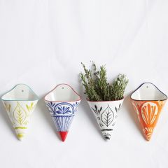 Mediterranean Style Hand Painted Wall Sconce Vase Set of 4