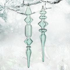 Aqua Glass Finial Ornament Set of 2