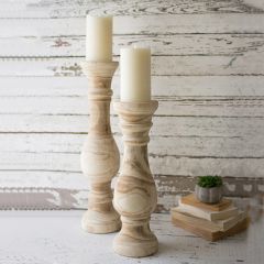 Carved Wooden Candle Stands Set of 2