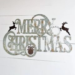 Tin Christmas Sign With Deer