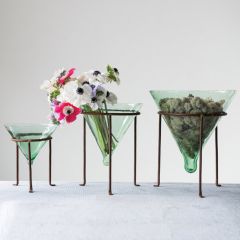 Recycled Glass Cone Planter With Stand 12 Inch