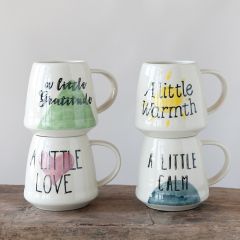 Simple Sayings Hand Painted Stoneware Mugs Set of 4