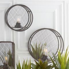 Metal Mesh Round LED Wall Lanterns Set of 2