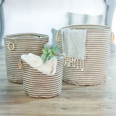 Simple Stripe Canvas Laundry Basket Set of 3