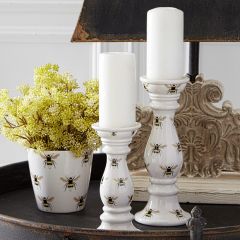 Bee Patterned Ceramic Candleholders Set of 2