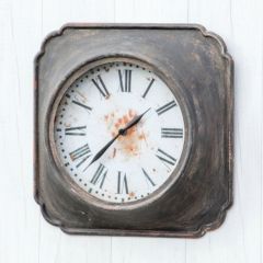 Antiqued Metal Square Wall Clock