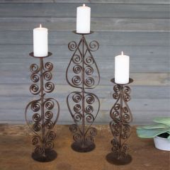 Scrolled Metal Candle Stands Set of 3