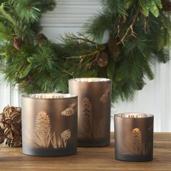 Glass Pinecone Pattern Candle Holder Set of 3
