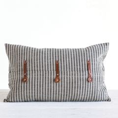 Striped Throw Pillow With Leather Trim