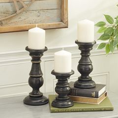 Contemporary Wood Candle Holder Collection Set of 3