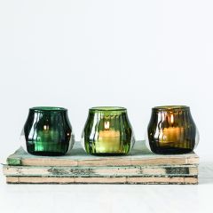 Colorful Embossed Glass Tealight Holders Set of 3