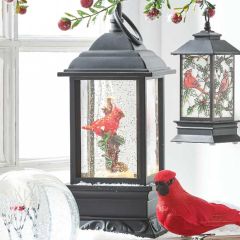 Lighted Candle Lantern With Cardinal