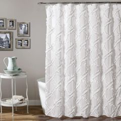 White Ruffle Diamond Shower Curtain