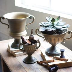 Antiqued Brass Trophy Urn Vase Collection Set of 3
