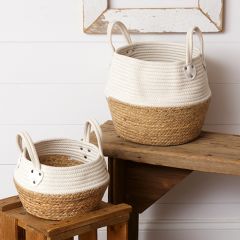 Rope and Straw Baskets With Handles Set of 2