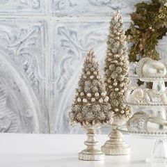 Glittered Pinecone And Acorn Tabletop Trees Set of 2