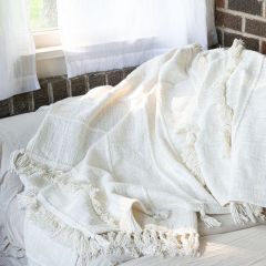 Hand Woven Natural Fringed Throw Blanket