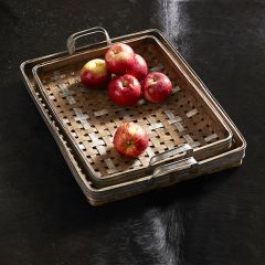 Woven Bamboo With Metal Tray Set of 2