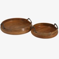 Wood Trays With Iron Handles Set of 2