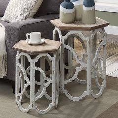 Ornate Fir Wood Accent Tables Set of 2