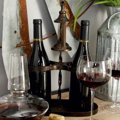 Metal Wine Holder With Traditional Cork Opener Accent