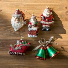 Assorted Vintage Inspired Christmas Ornaments Set of 5