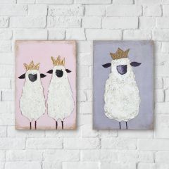Hand Painted Sheep With Crowns Wall Decor Set of 2