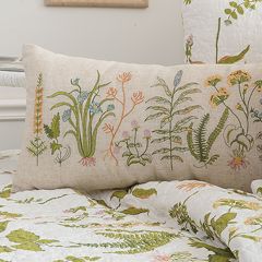 Embroidered Botanical Print Accent Pillow