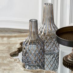 Diamond Pattern Glass Vase Set of 2