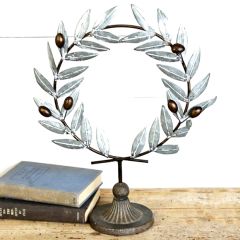 Tin Tabletop Olive Wreath On Stand