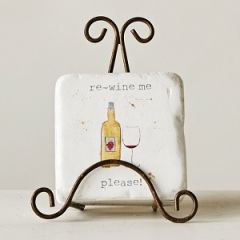 Wine Themed Drink Coasters With Metal Stand