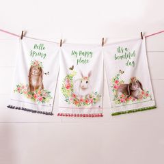 Spring Bunny In Bloom Tea Towels Set of 3