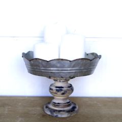 Scalloped Tin Display Riser With Wood Base