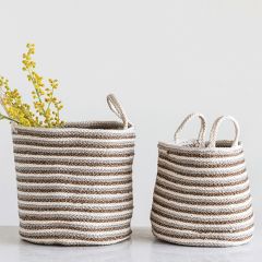 Simple Stripe Braided Jute Basket Set of 2