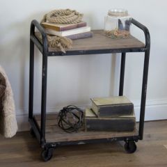 2 Tier Metal and Wood Rolling Cart