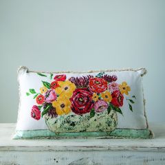 Fringed Floral Lumbar Pillow