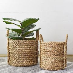Handled Hyacinth Basket Planter Set of 2