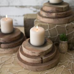 Round Tiered Recycled Wood Candle Holder Set of 4