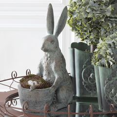 Rustic Rabbit Statue With Planter
