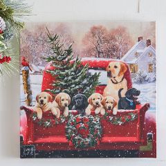 Labradors in Truck Lighted Christmas Wall Art