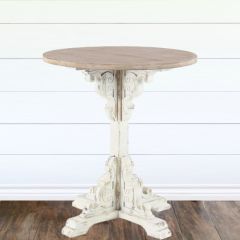 Distressed Round Pedestal Accent Table