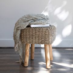 Seagrass Stool With Wood Legs