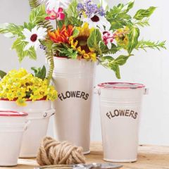 Labeled Flower Bucket Vase 7 Inch