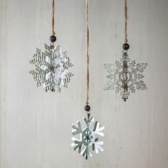 Galvanized Metal Snowflake Ornament Set of 3