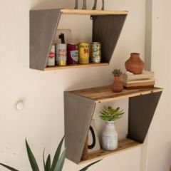 Metal And Recycled Wood Wall Shelf Set of 2