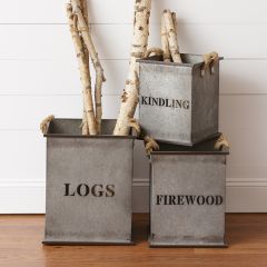 Logs Firewood Kindling Box Containers Set of 3