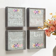 Flowers and Phrases Wall Decor Set of 4