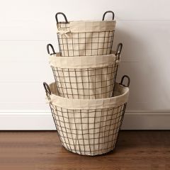 Wire Basket With Linen Liner Set of 3